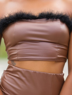 Sexy faux leather Bandeau Crop top