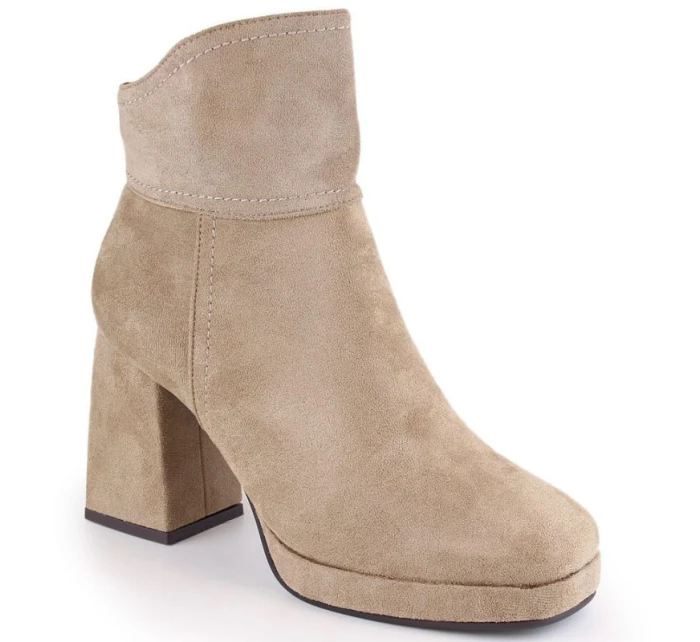 Dámské zateplené semišové boty na podpatku W SAN24B béžové - M.Daszynski