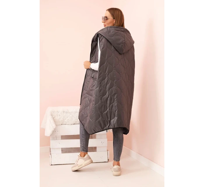 Dámská prošívaná vesta Plus Size s kapucí na zip grafitová