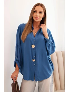 Dámská košile s viskózou a ozdobnými knoflíky a džínovým límcem modrá