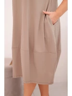 Dámská bavlněná šaty Plus Size s ohrnovacími rukávy a kapsami fango