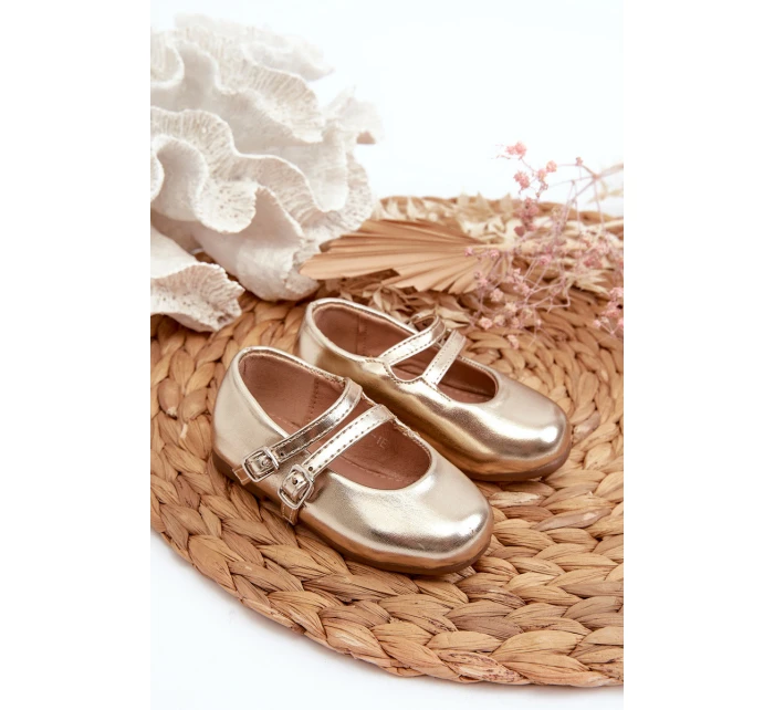 Dětské baletky s proužky zlaté Margenis Dětské baletky s proužky zlaté Margenis