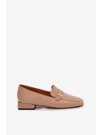 Kožené dámské mokasíny s ozdobným detailem model 22031816 Béžové - D&A Kožené dámské mokasíny s ozdobným detailem model 22031816 Béžové - D&A
