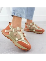 Dámské kožené tenisky béžové a oranžové model 21904648 - Goe