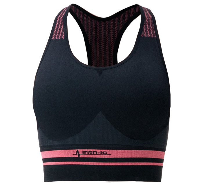 Sportovní podprsenka fitness IRON-IC - střední podpora - černo-růžová Barva: Černo-růžová, Velikost: