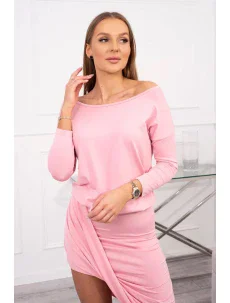 Asymetrické šaty, 3/4 rukávy, pudrově růžové