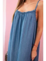 Dámské šaty na ramínka s volánem Tmavý denim