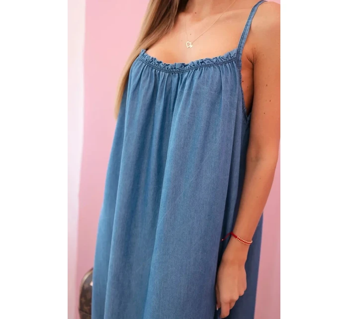 Dámské šaty na ramínka s volánem Tmavý denim