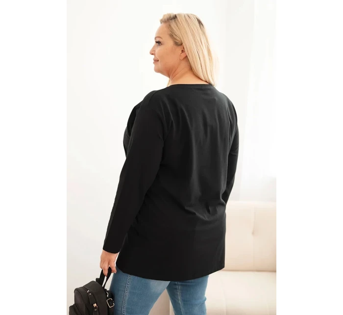 Dámská blůza Plus Size bavlněná s kulatým výstřihem černá