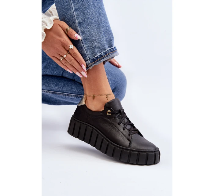 Dámská kožená polobotka na tlusté  černá model 21646240 - Zazoo