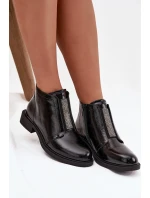 Lakované zateplené dámské kotníkové boty na nízkém podpatku model 21713544 Černé - S.Barski