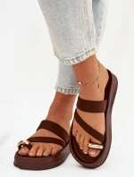 Dámské látkové pantofle s pásky a zlatým detailem čokoládové Farielle