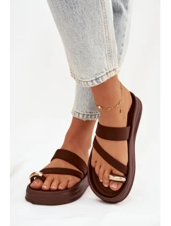 Dámské látkové pantofle s pásky a zlatým detailem čokoládové Farielle