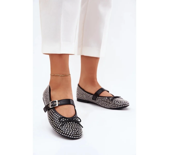 Dámské zdobené baleríny s kokardkou a páskem Zdivisa – černé
