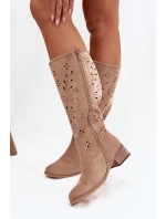 Dámské kozačky na podpatku – khaki model 21837078 - Kesi