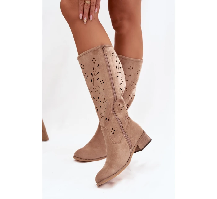 Dámské kozačky na podpatku – khaki model 21837078 - Kesi