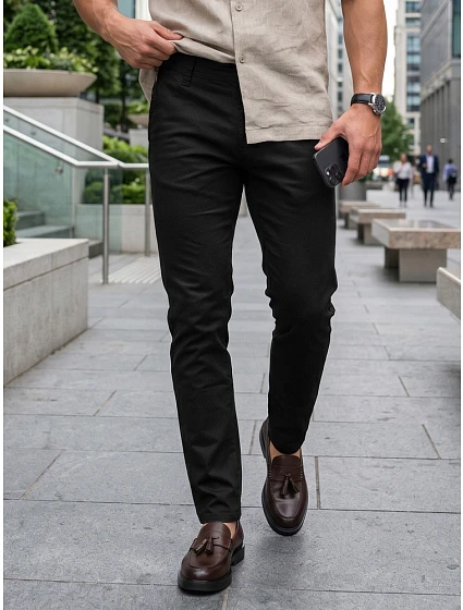 Pánské vypasované kalhoty chinos black FashionStreet kalhoty UX4495 Pánské vypasované kalhoty chinos black FashionStreet kalhoty UX4495