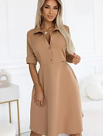 286-8 SANDY Košilové halenkové šaty s páskem - MOCHA MOUSSE