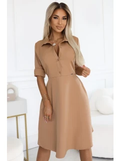 286-8 SANDY Košilové halenkové šaty s páskem - MOCHA MOUSSE