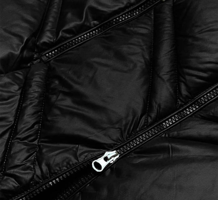 Černá dámská bunda s kapucí pro přechodné období (H-97)