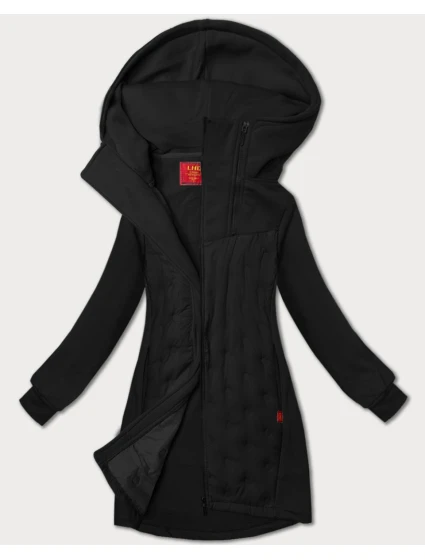 Černá dlouhá dámská mikina se stojáčkem a kapucí LHD (AMG-178)