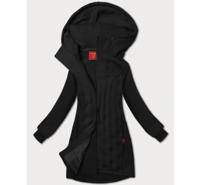 Černá dlouhá dámská mikina se stojáčkem a kapucí LHD (AMG-178)