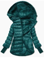 Krátká dámská bunda v mořské barvě s úpletovými stahovacími lemy (P22/P3-6636-56)