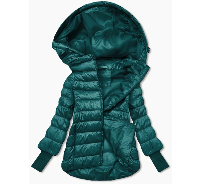 Krátká dámská bunda v mořské barvě s úpletovými stahovacími lemy (P22/P3-6636-56)