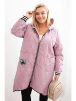 Dámská bunda Plus Size prošívaná s kapucí a model 21486145 manžetami tmavě růžová - K-Fashion