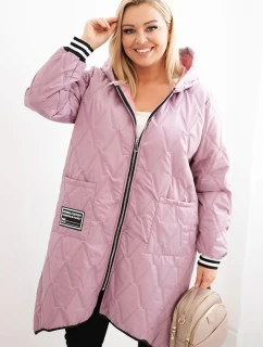Dámská bunda Plus Size prošívaná s kapucí a model 21486145 manžetami tmavě růžová - K-Fashion