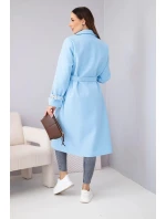 Dámský kabát s páskem a zlatými přezkami modrý