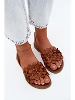 Kožené sandály na nízkém podpatku Zazoo 40468 Hnědé