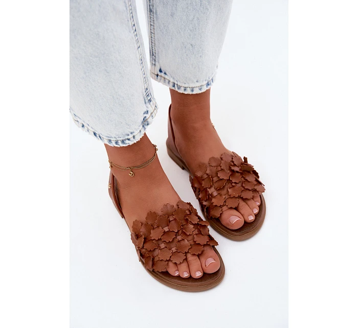 Kožené sandály na nízkém podpatku Zazoo 40468 Hnědé