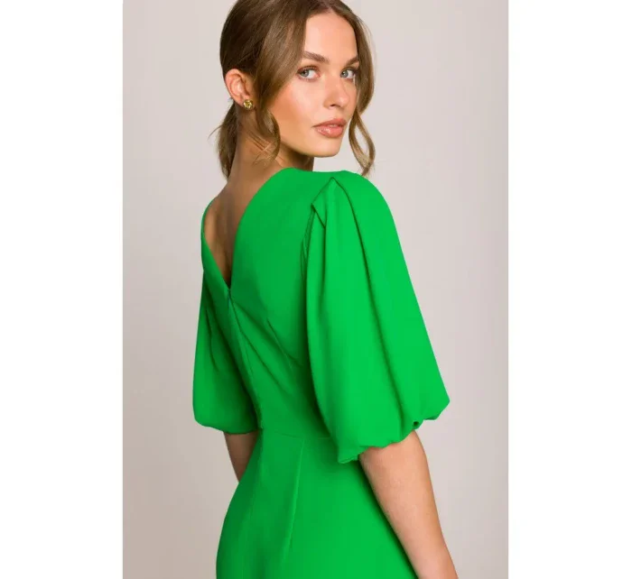 S399 Šaty s puff rukávy - zelené