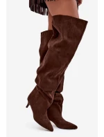Nazouvací dámské kozačky na jehlovém podpatku Ysolienne – čokoládové