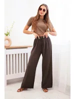 Mušelínové kalhoty se širokou nohavicí hnědý