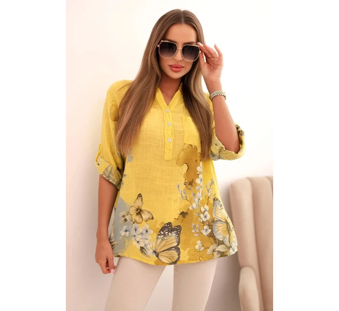 Dámská bavlněná košile na knoflík a kapsou kiwi Dámská bavlněná košile na knoflík a kapsou kiwi