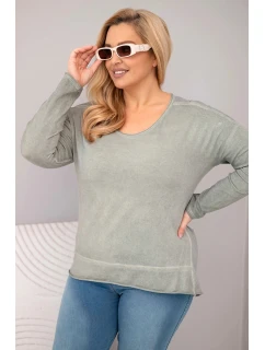 Dámská blůza Plus Size s V výstřihem a delším zadním dílem khaki