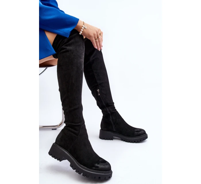 Dámské boty na plochém podpatku nad koleno  Černé model 21644650 - Boto