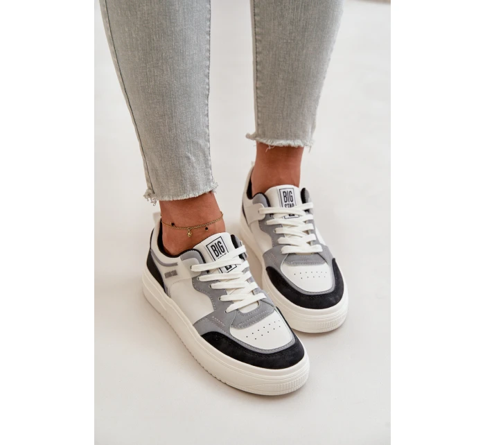 Dámské Nízké Tenisky Z Eko Kůže Big Star OO274028 Bílá-Šedá Dámské Nízké Tenisky Z Eko Kůže Big Star OO274028 Bílá-Šedá