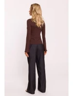 model 20476100 Žebrovaný top s dlouhými rukávy hnědý - Moe