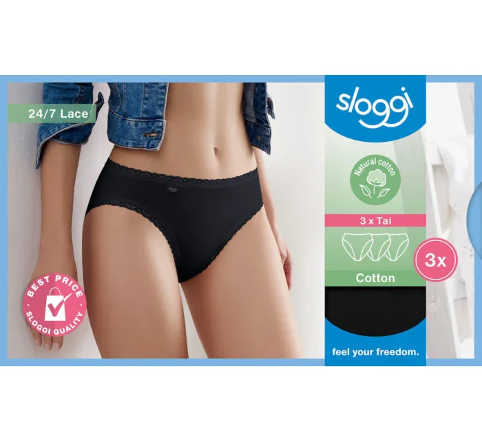 Dámské kalhotky sloggi 24/7 Cotton Lace Tai C3P - černé - SLOGGI Dámské kalhotky sloggi 24/7 Cotton Lace Tai C3P - černé - SLOGGI