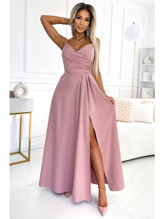 CHIARA - Elegantní dlouhé dámské maxi šaty na ramínkách ve špinavě růžové barvě 299-16