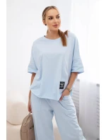 Bavlněný komplet halenka + kalhoty modrý Bavlněný komplet halenka + kalhoty modrý
