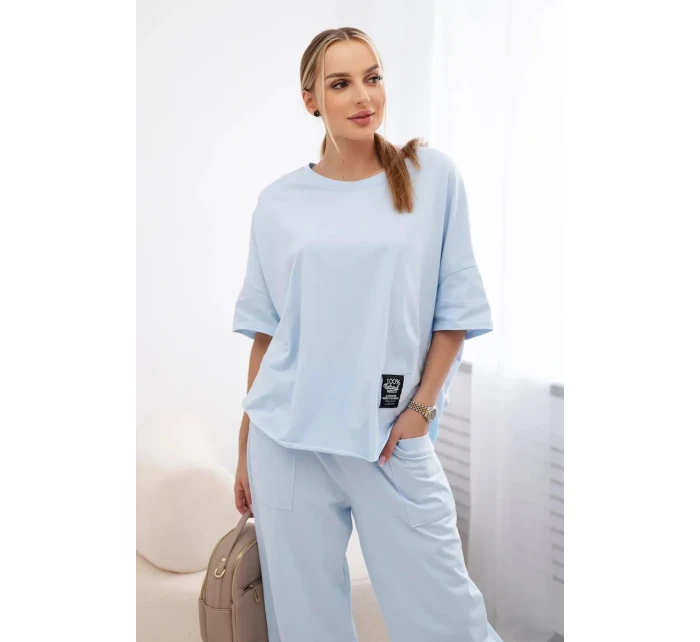 Bavlněný komplet halenka + kalhoty modrý Bavlněný komplet halenka + kalhoty modrý