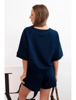 Dámská máslová souprava s halenkou s krátkým rukávem a šortkami s gumičkou námořnická modř