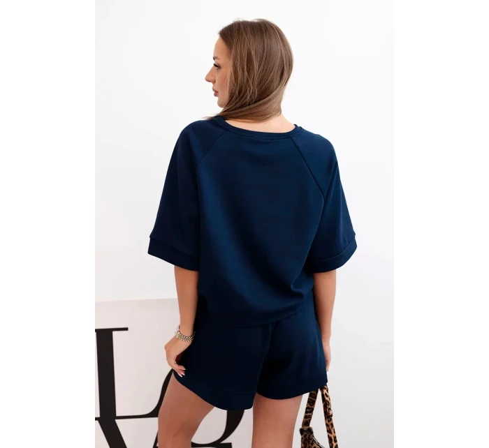 Dámská máslová souprava s halenkou s krátkým rukávem a šortkami s gumičkou námořnická modř