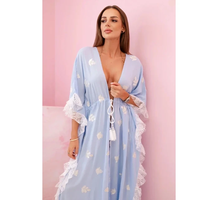 Dámská boho viskózová pláštěnka s krajkou modrý