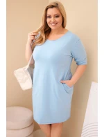 Dámská plus size šaty s bavlnou v model 21924481 střihu a 3/4 rukávem modrá - K-Fashion