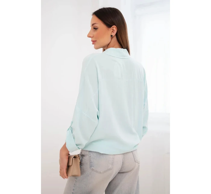 Dámská košile s viskózou a ozdobnými knoflíky a límečkem mátová Dámská košile s viskózou a ozdobnými knoflíky a límečkem mátová